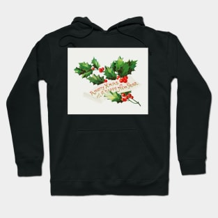 Vintage holly branch vector featuring Merry X'mas and A Happy New Year wish Hoodie